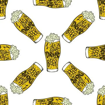 Drink Beer hand drawn lettering seamless pattern. Octoberfest Beer lovers Stock Illustration