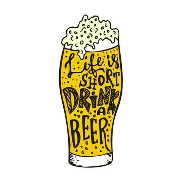 Drink Beer Hand drawn Lettering design. Creative Save Water Octoberfest Funny Stock Illustration