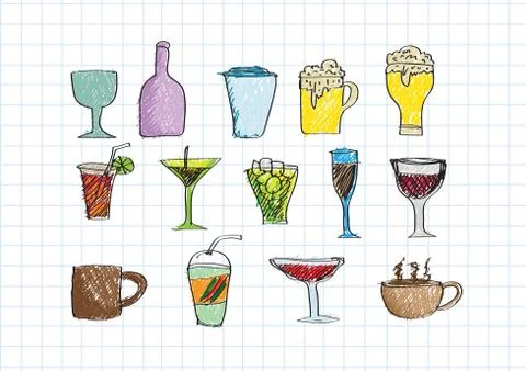 Drink beverage icons set Stock Illustration