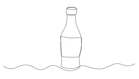 Drink bottle one continuous line illustration. Hand drawn doodle sketch of so Stock Illustration