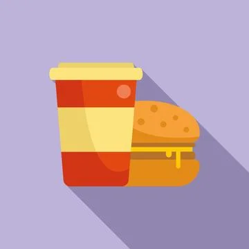 Drink burger time icon flat vector. Food lunch Stock Illustration