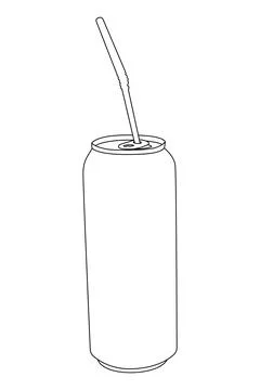 Drink can with a straw vector outline. Stock Illustration