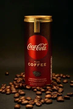 Drink Coca-Cola with coffee extract and caramel flavor. Editorial. Stock Photos