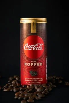 Drink Coca-Cola with coffee extract and caramel flavor. Editorial. Stock Photos