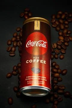 Drink Coca-Cola with coffee extract and caramel flavor. Editorial. Stock Photos
