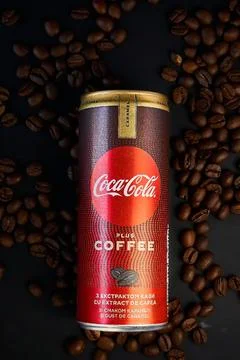 Drink Coca-Cola with coffee extract and caramel flavor. Editorial. Stock Photos