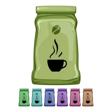 Drink coffee packaging cartoon vector graphic Stock Illustration