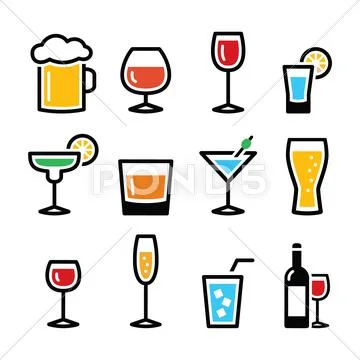 Drink colorful alcohol beverage icons set Stock Illustration