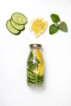 Drink with cucumber, lemon Stock Photos