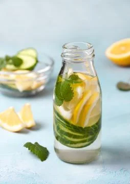 Drink with cucumber, lemon Stock Photos