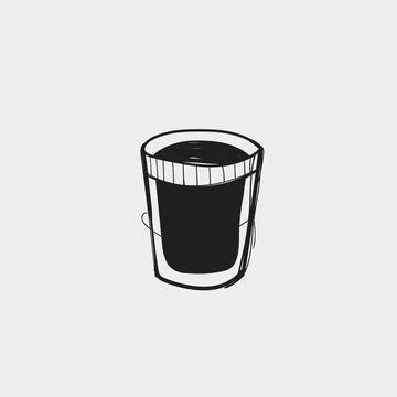 Drink in a cup filled with dark liquid placed on a plain background during .. Illustrazione stock