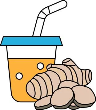 A drink in a cup with a straw and some ginger slices Stock Illustration