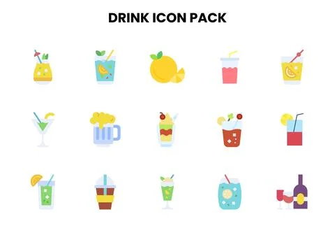 Drink Flat Bundle Icons Pack Stock Illustration