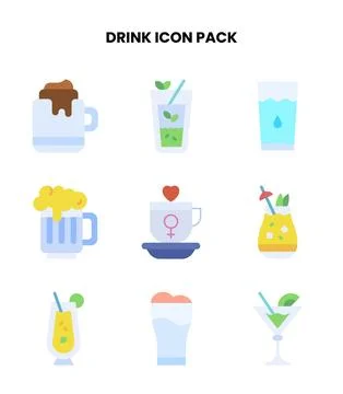Drink Flat Scalable Icons Pack Stock Illustration