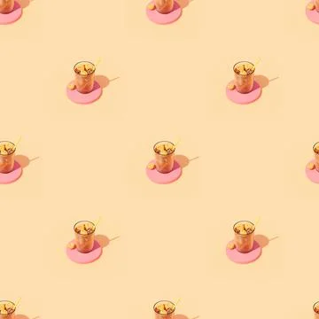 Drink in glass with pumpkins seamless pattern on beige background for adverti Illustrazione stock
