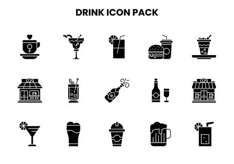 Drink Glyph Icons Pack Stock Illustration