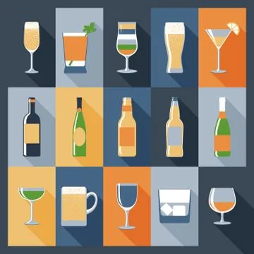 Drink Icons Flat Stock Illustration