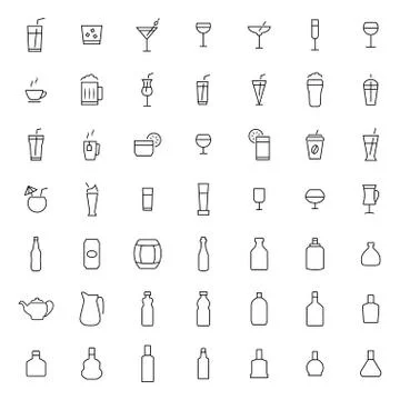 Drink icons set in thin line style Stock Illustration