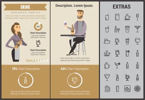 Drink infographic template, elements and icons. 스톡 일러스트