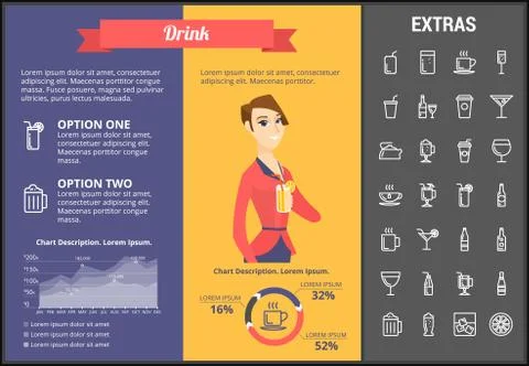 Drink infographic template, elements and icons. 스톡 일러스트