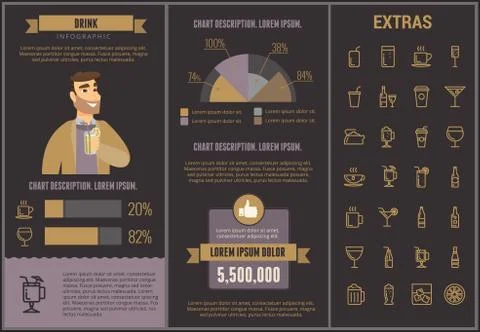 Drink infographic template, elements and icons. Stock Illustration