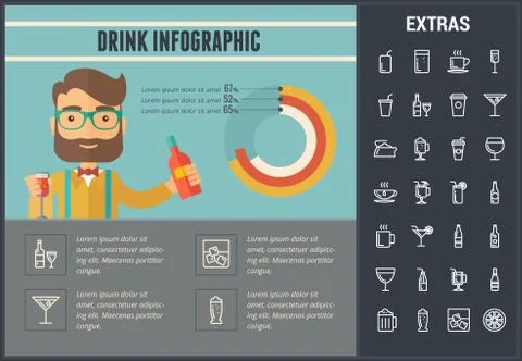 Drink infographic template, elements and icons. Stock Illustration