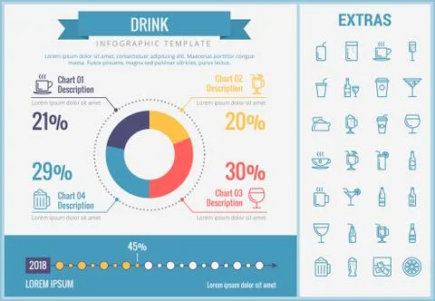 Drink infographic template, elements and icons. Stock Illustration