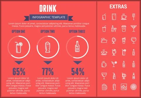 Drink infographic template, elements and icons. Stock Illustration