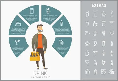 Drink infographic template, elements and icons. 스톡 일러스트