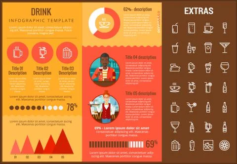 Drink infographic template, elements and icons. 스톡 일러스트