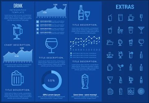Drink infographic template, elements and icons. Stock Illustration