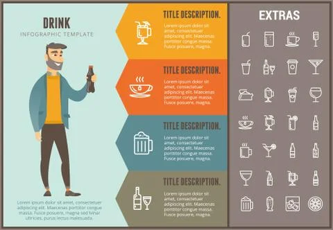 Drink infographic template, elements and icons. Stock Illustration