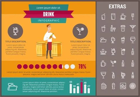 Drink infographic template, elements and icons. Stock Illustration