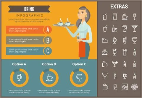 Drink infographic template, elements and icons. Stock Illustration