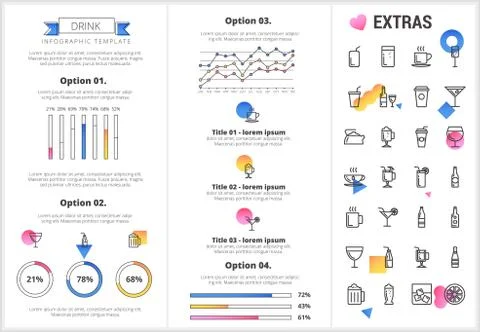 Drink infographic template, elements and icons. 스톡 일러스트
