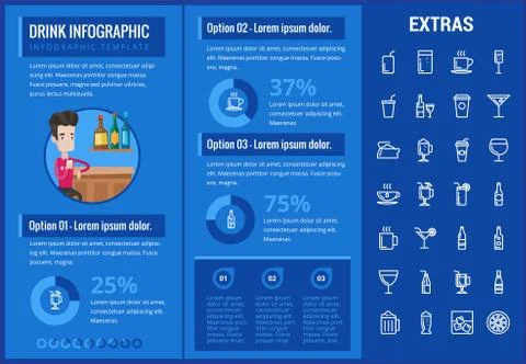Drink infographic template, elements and icons. Stock Illustration