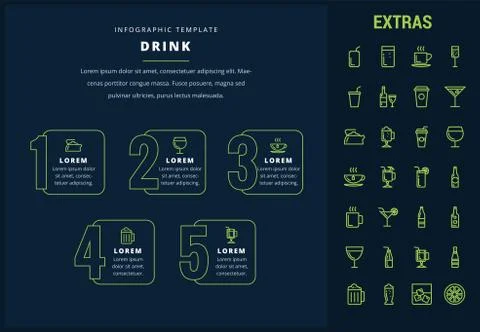 Drink infographic template, elements and icons. Stock Illustration