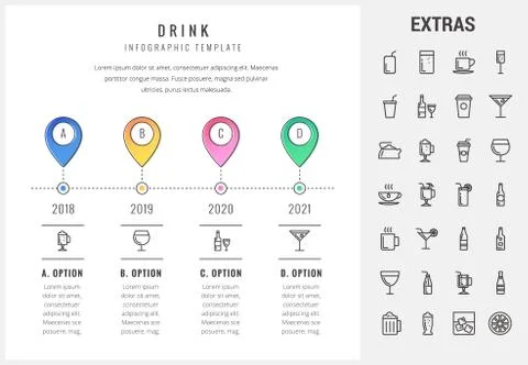 Drink infographic template, elements and icons. Stock Illustration