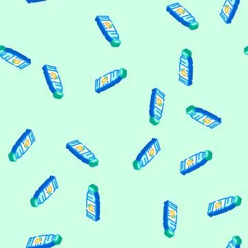 Drink juice plastic bottle isometric icon seamless pattern Stock Illustration