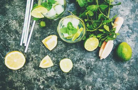 Drink lime and mint. Selective focus. food. Stock Photos