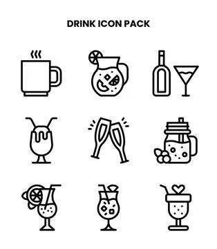 Drink Line Set Icons Pack Stock Illustration