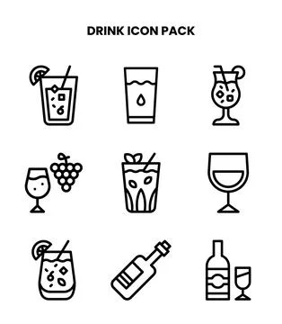 Drink Line Vector Icons Pack Stock Illustration