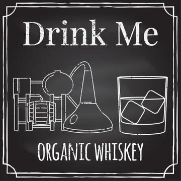 Drink me. Elements on the theme of the restaurant business.  Chalk drawing .. Stock Illustration