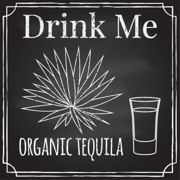 Drink me. Elements on the theme of the restaurant business.  Chalk drawing .. Stock Illustration