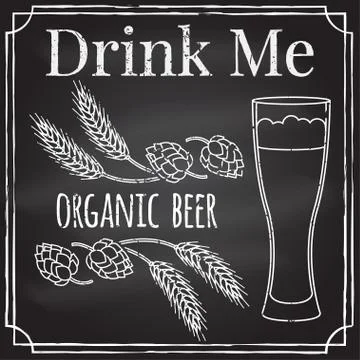 Drink me. Elements on the theme of the restaurant business.  Chalk drawing .. Stock Illustration