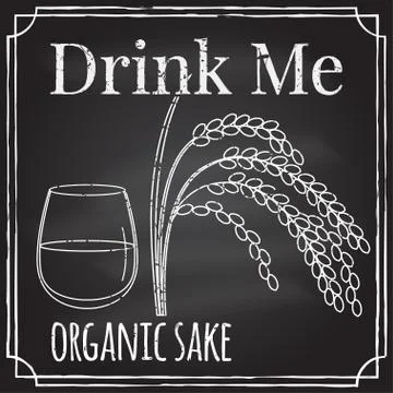 Drink me. Elements on the theme of the restaurant business.  Chalk drawing .. Stock Illustration