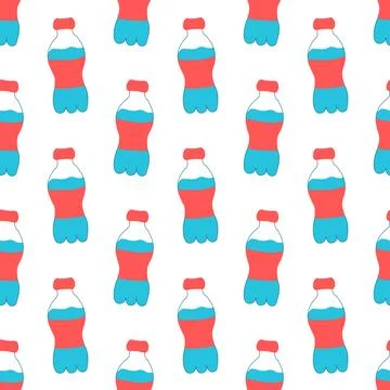Drink more water. Seamless Pattern with bottles. Vector flat illustration. Stock Illustration