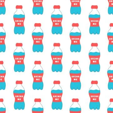 Drink more water. Seamless Pattern with bottles. Vector flat illustration. Stock Illustration