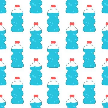 Drink more water. Seamless Pattern with bottles. Vector flat illustration. Stock Illustration