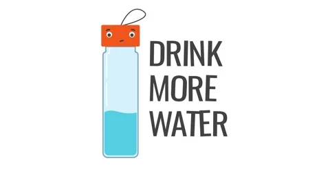 Drink more water text. A funny bottle is filling with water. Stock Footage 153753519